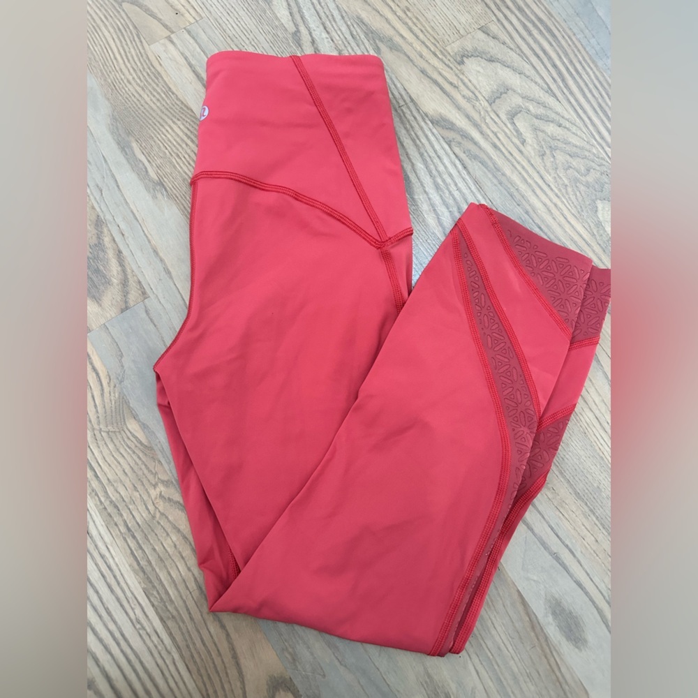 Lululemon Athletica Train Times Leggings in Poppy Coral with Cutout designs